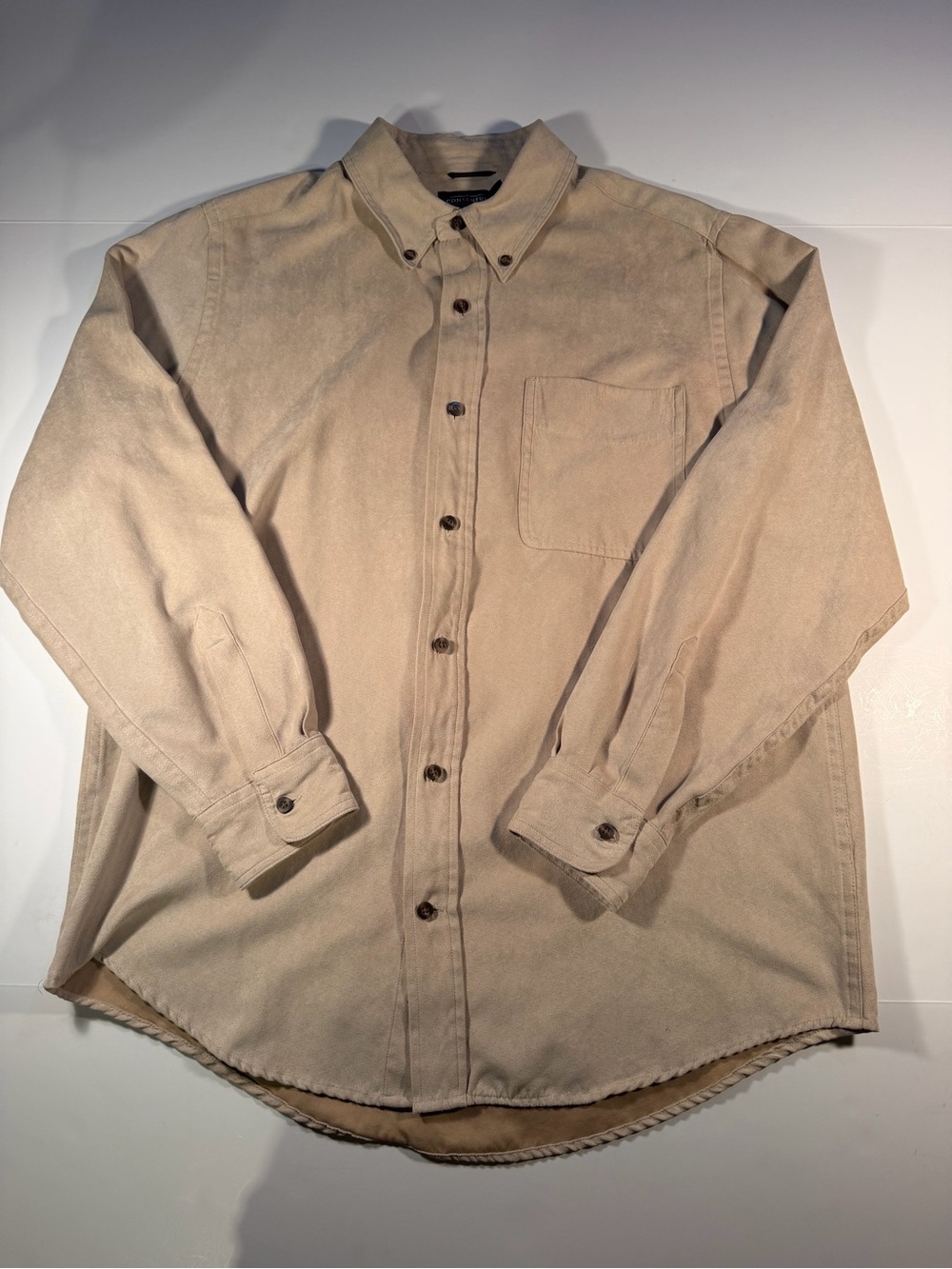 Consensus Faux Suede Men's Casual Button-Down Shirt in Beige M